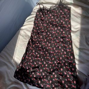 Floral slip dress with lace trim